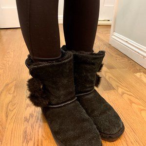 Black Winter Snow Boots with Pom Poms UGG knock offs Used
